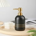 thumbnail image 4 of Elegant Cylinder-Shaped Soap Dispenser, Matte Ceramic Bottle Designed with Simple Golden Lines(Black), 4 of 6