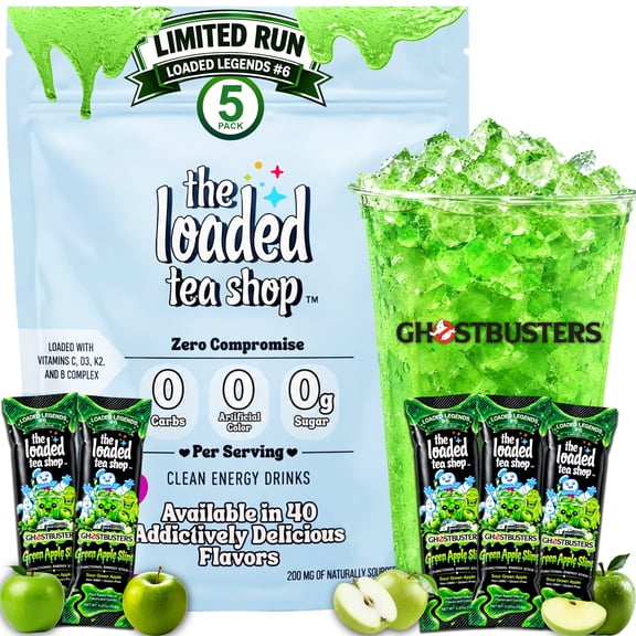 The Loaded Tea Shop x Ghostbusters Green Apple Slime Energy Drink Mix, 5ct