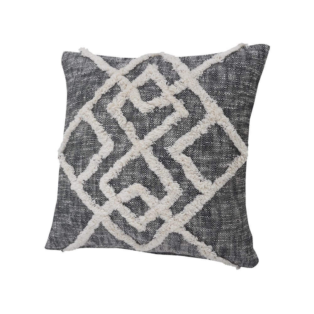 Ox Bay Tufted Geometric Diamond Square Throw Pillow, 20", Black / Cream, Count per Pack 1
