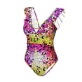 thumbnail image 4 of Yiaed Colorful Tie Dye Stained Glass 3 Print Women's Ruffled One Piece Swimsuit V Neck Swimwear Slimming Monokini for Woman-X-Large, 4 of 8