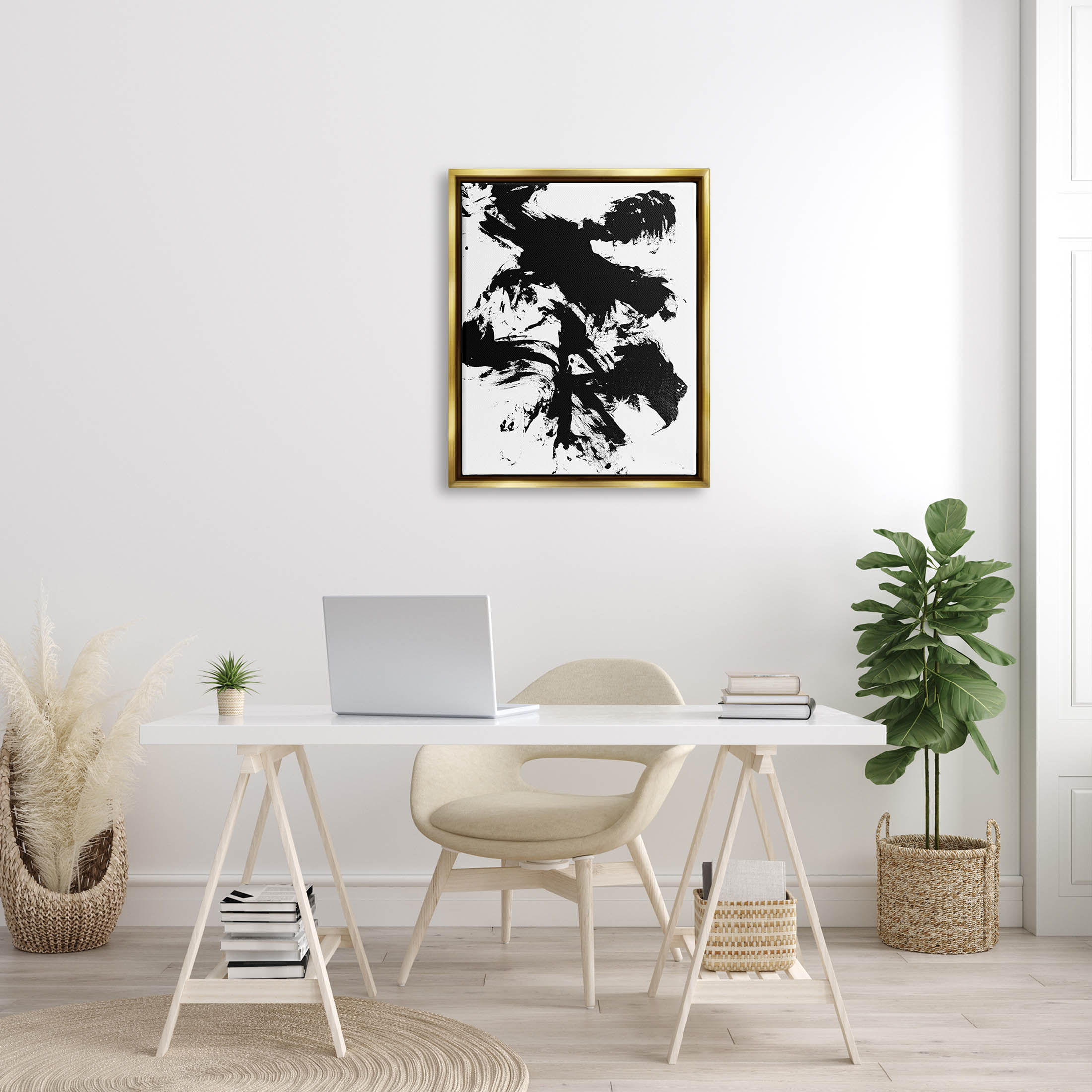 Modern Silhouette Brushed Shape Abstract Graphic Art Metallic Gold Framed Art Print Wall Art