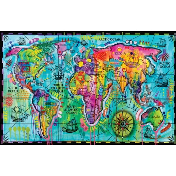 World Map by Dean Russo Mini Poster 17" x 11"