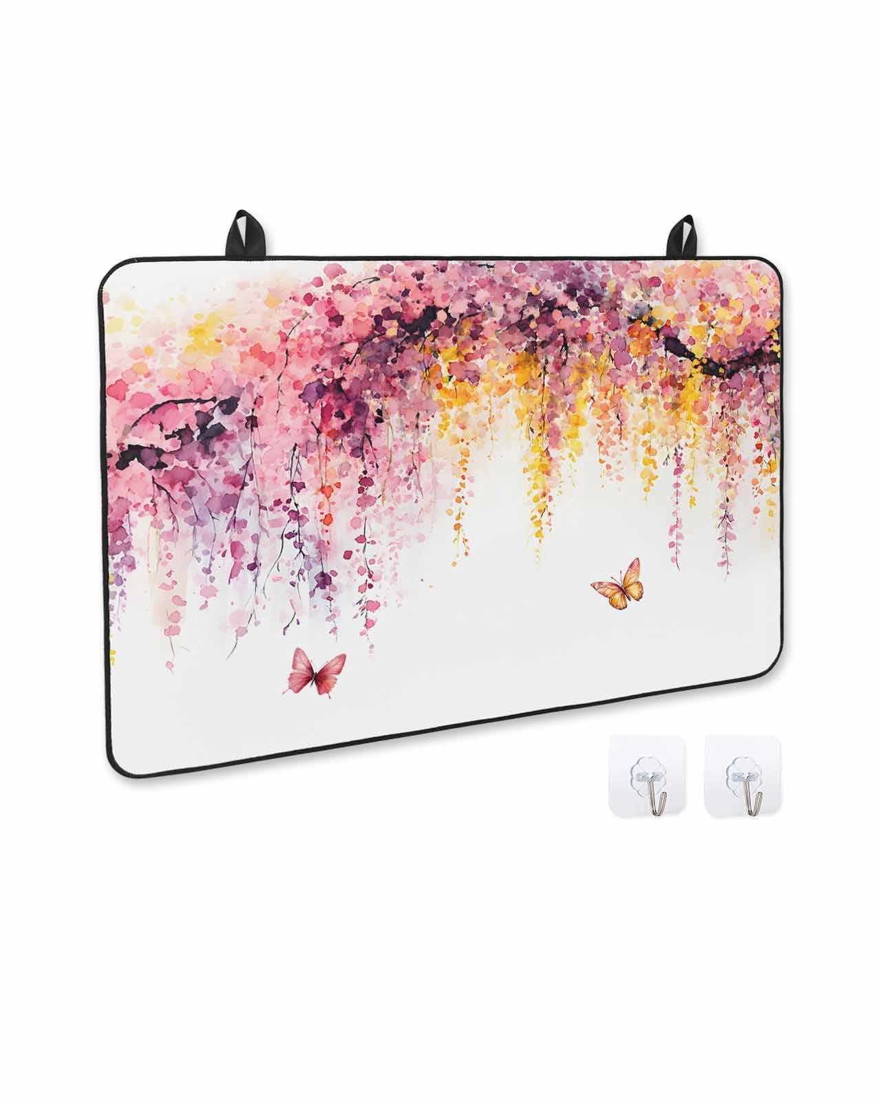 nqOlkjepod Large Induction Cooktop Protector Mat 24"x21", Colorful Flowers Stove Top Covers for Electric Stove, Summer Botanical Florals Butterfly Stove Burner Cover Mats, Glass Top Stove Cover