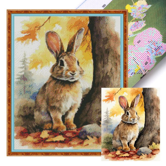 Hilo Algodón Bordado Punto Cruz Conejo Impreso 11CT 40x50cm