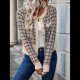 thumbnail image 4 of Blazer de A Cuadros para Mujer, Elegante, Informal, con Botones Al Frente, Cuello Redondo, Larga, Tejido Texturizado Albaricoque M, 4 of 10