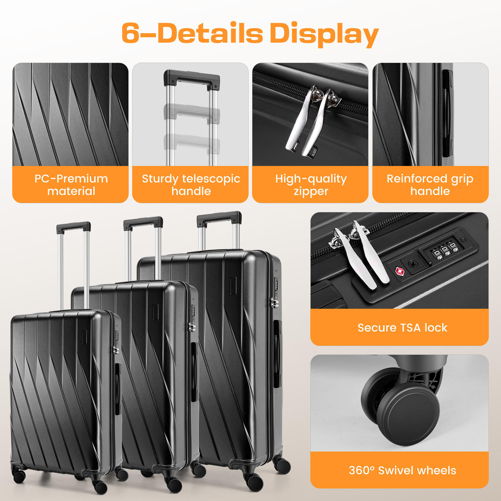 SANOPY 3 Piece Luggage Sets, 20" Hardshell Hardshell Hardside Luggage (TSA Lock) + Convertible Gym Bag (Backpack/Crossbody/Tote)