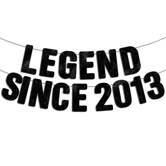 Pre-Strung Legend Since 2013 Black Glitter Banner, Happy 13th Birthday Decorations for Boy, 13 Year Old Anniversary Party Decor for Him