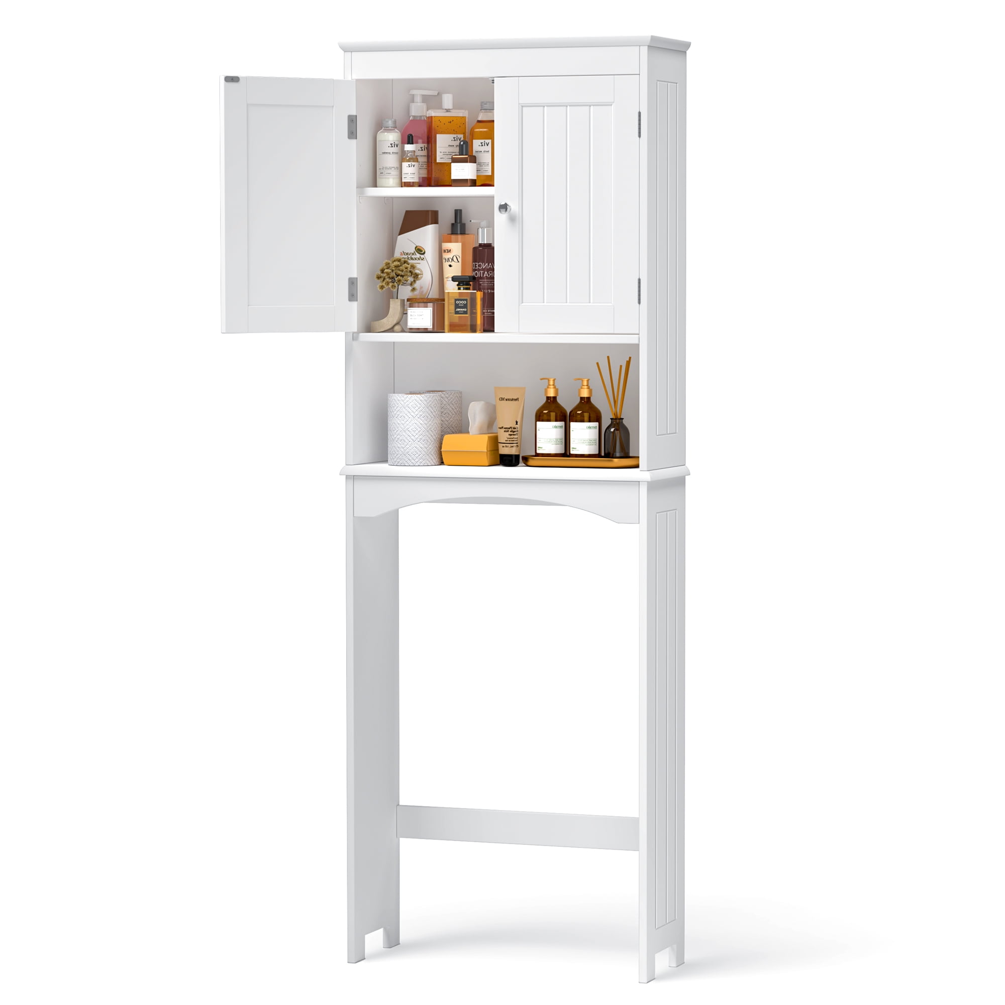 Over The Toilet Storage Cabinet, Asofer Bathroom Shelf Organizer with Anti-Tip Device Small Freestanding Space Saver, White