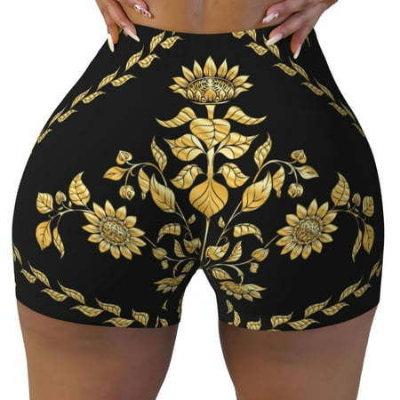 Workout Shorts Women  Sunflower In Gold And Black Biker Shorts for Women Running Gym Spandex Shorts Tummy Control