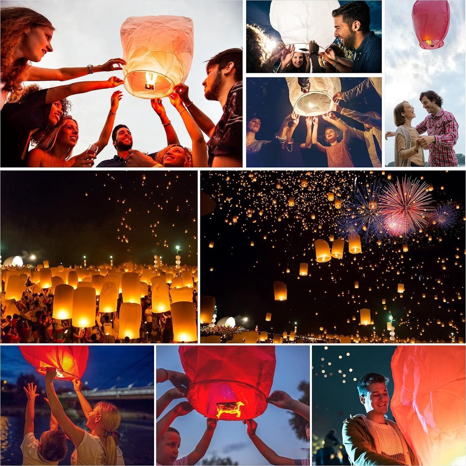 RUseeN 10 Pcs Chinese Lanterns to Release in Heaven, Multi-Colored Flying Lanterns Paper Lantern Hanging Paper Lanterns Wish Lantern Memorial for Celebrations of Family.