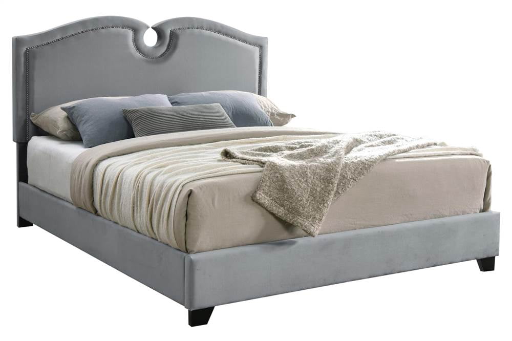 Bedroom Kimberly Nailhead Queen Bed, Gray