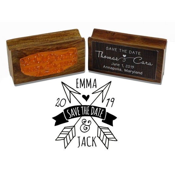 Printtoo Round Custom Cross Arrow Save The Date Rubber Stamp Wood Mounted Personalized Stamper Envelope Seal