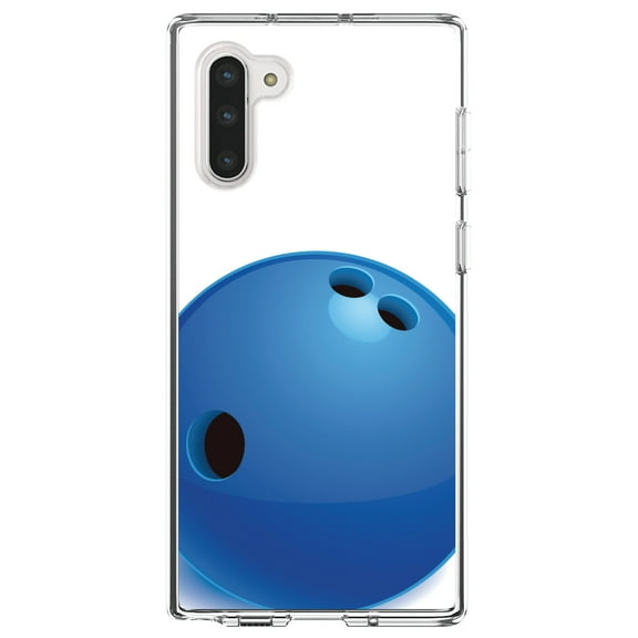 DistinctInk Clear Shockproof Hybrid Case for Samsung Galaxy Note 10 (6.3" Screen) - TPU Bumper, Acrylic Back, Tempered Glass Screen Protector - Blue Bowling Ball