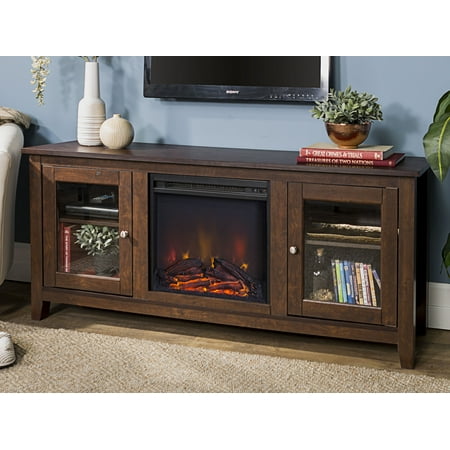 Walker Edison Traditional Fireplace Tv Stand With Glass Doors For