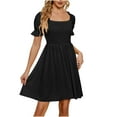 thumbnail image 2 of Usmixi Summer Dresses for Women Casual Lantern Sleeve Elastic Waist Swing Beach Dresses Short Sleeve Square Neck Solid Mini Sun Dress Black XXL, 2 of 6