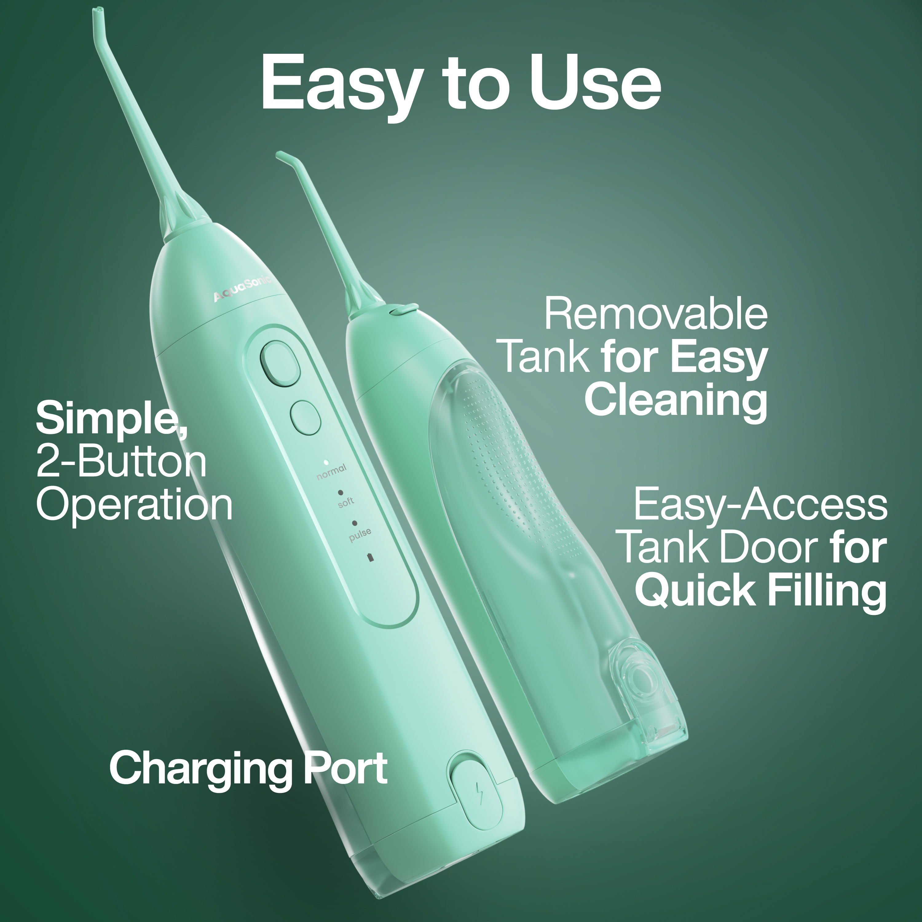 AquaSonic Icon Electric Water Flosser - 150ml Tank, Cordless Rechargeable, Waterproof, Portable Oral Irrigator - Green