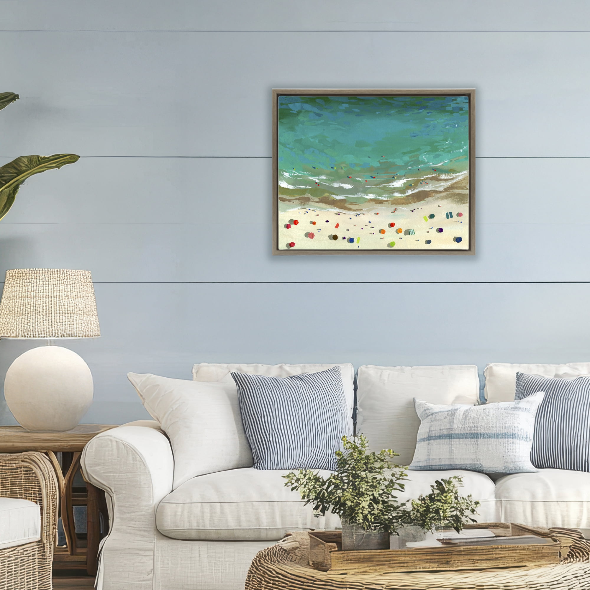 Stupell Industries Aerial Turquoise Shoreline Brown Framed Floater Canvas Wall Art, design by Brook Page