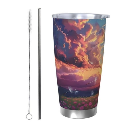 

Gukieu Dreamy Dandelion Sunset Print 20OZ Car Cup Vacuum Stainless Steel Leak-proof Thermos Cup Unisex Suitable for Home Outdoor and Sports-Straw Two-piece Set