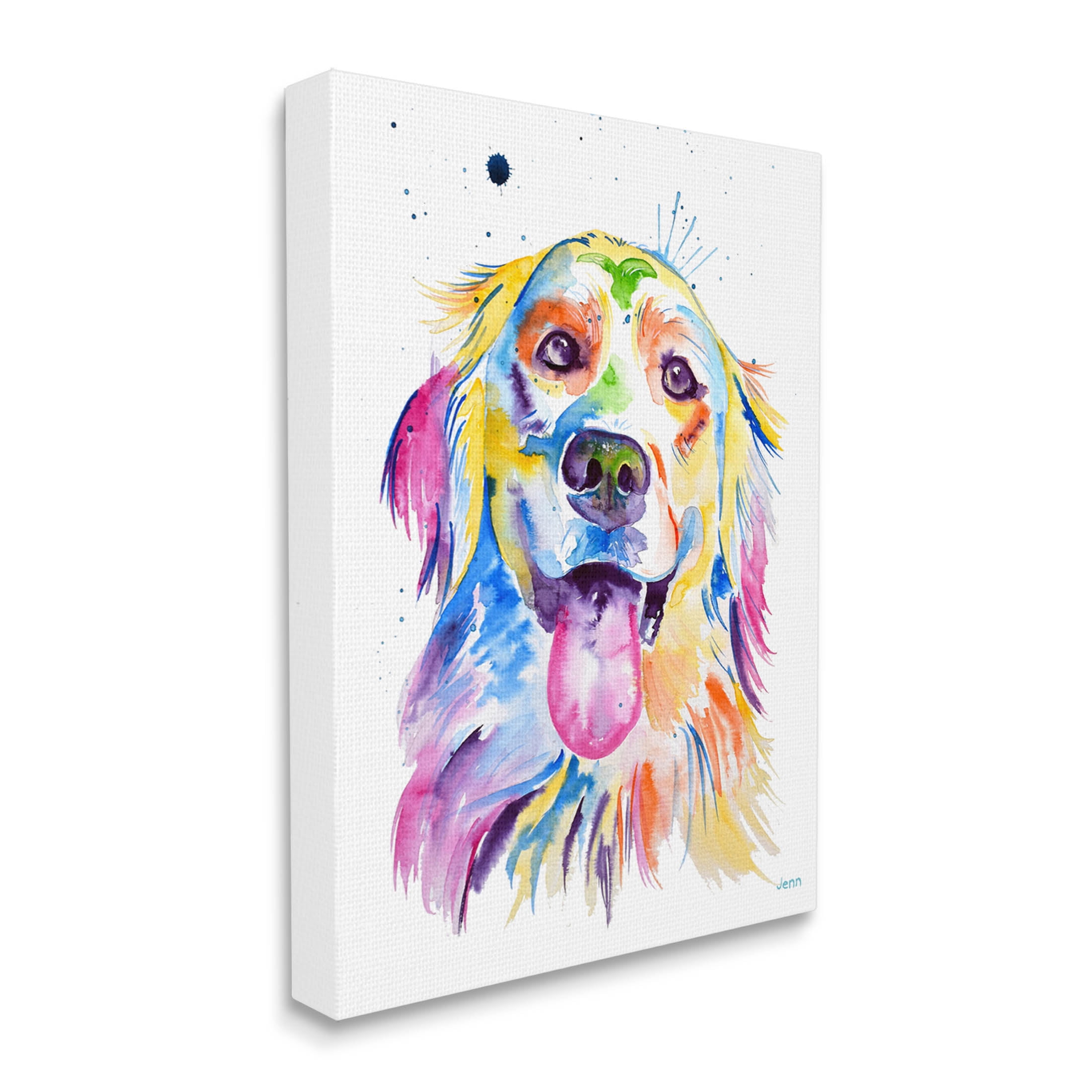Watercolor Style Happy Dog Face Animals & Insects Graphic Art Gallery Wrapped Canvas Print Wall Art