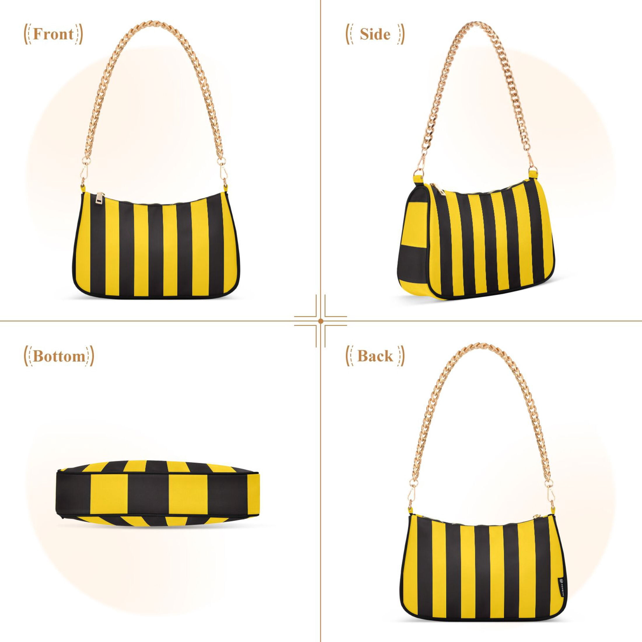 Ryvnso Yellow Stripes Line Pattern Womens Chain Shoulder Bag Tote Handbags Clutch Hobo Purse with Zipper for Travel