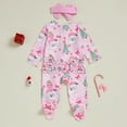 thumbnail image 6 of FYDUU Christmas Newborn Baby Girl Footies Romper Ruffle Long Sleeve Sleeper Zip Up Footed Pajamas Jumpsuit And Headband Coming Home Outfits Christmas Outfits, 6 of 9