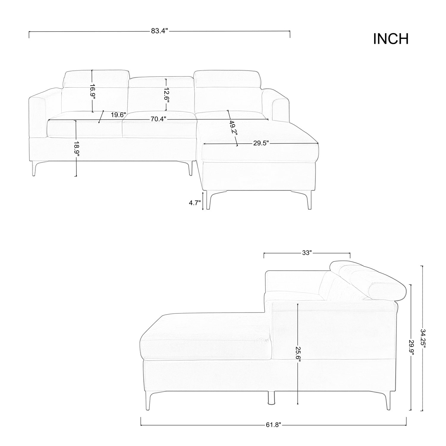 Kadyn 83.4" Sectional Sofa Couch, velvet Sectional Sofa Futon for Living Room, Modern Sectional Sofa, Beige
