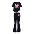 thumbnail image 2 of UACY Girls 2 Piece Casual Outfit Set - Butterfly Print T Shirt and Flare Pants, Soft Everyday Clothing for Kids (Black, 10-11 Years), 2 of 5