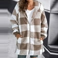 thumbnail image 3 of HANXIULIN Women's Plus Size Plaid Lined Hooded Jacket Button Up Oversized Fuzzy Coat Checkered Flannel Hoodie Jacket Khaki 5XL, 3 of 4
