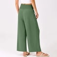 thumbnail image 5 of Delayuji Women's Casual Pants Solid Color Cropped Pants High Waisted Straight Leg Pants Wrinkled Style Elastic Beach Pants Spring Summer, 5 of 7