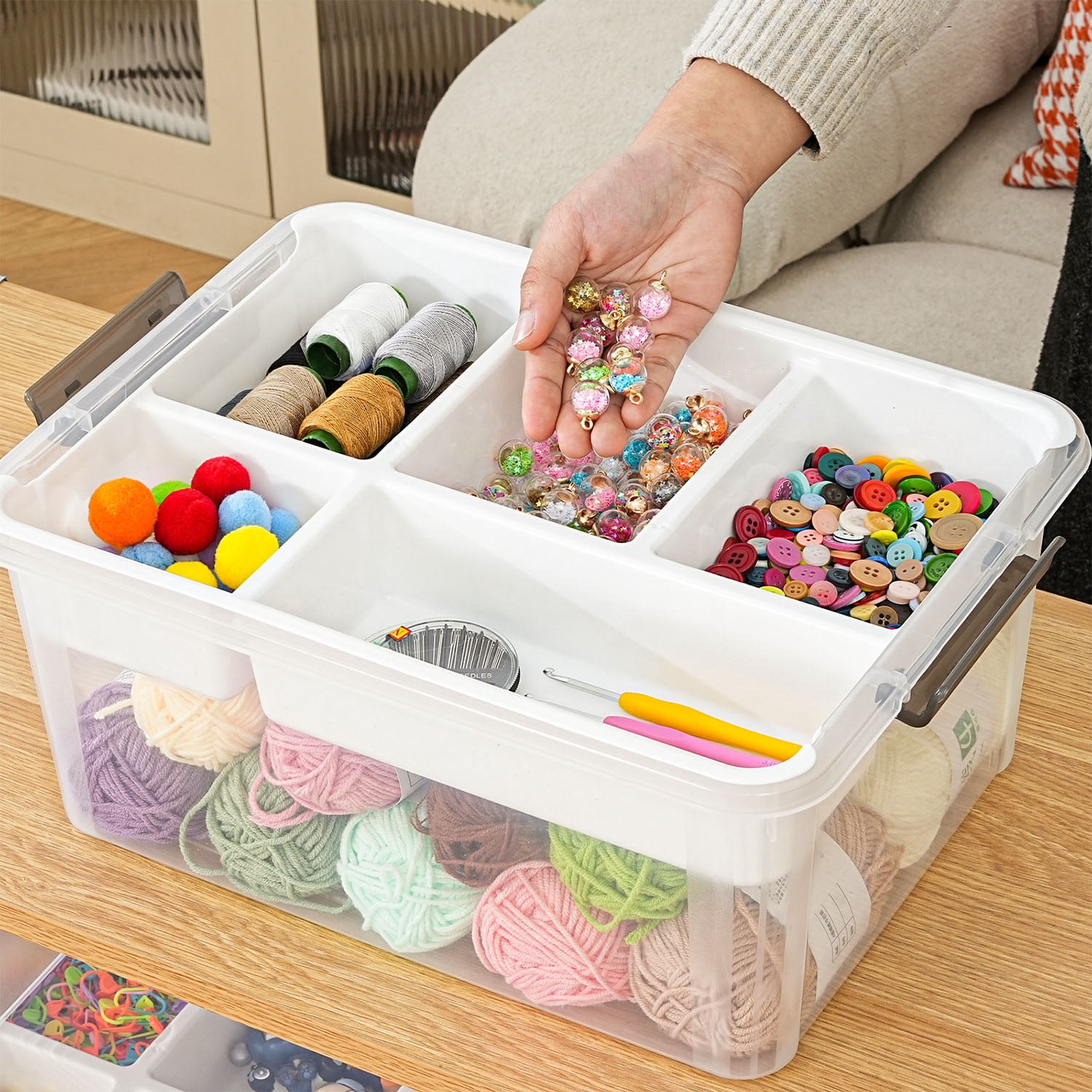 17 QT Plastic Storage Box with Removable Tray Craft Organizers and Storage Clear Container for Organizing Bead, Tool, Sewing