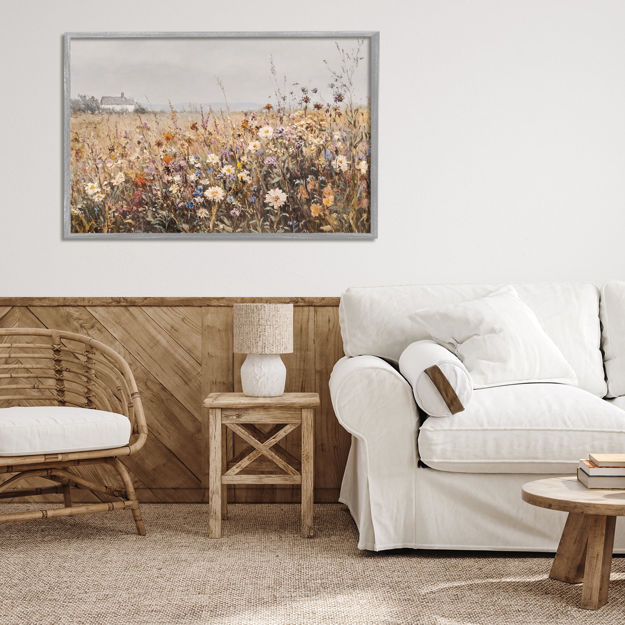 Stupell Industries Quaint Cottage Meadow Gray Framed Giclee Art, design by Jacky Ngan