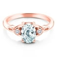 thumbnail image 2 of Gem Stone King 18K Rose Gold Plated Silver Sky Blue Aquamarine and White Lab Grown Diamond 3-Stone Rings for Women (1.28 Cttw, Gemstone March Birthstone, Oval 8X6MM, Available in Size 5, 6, 7, 8, 9), 2 of 4