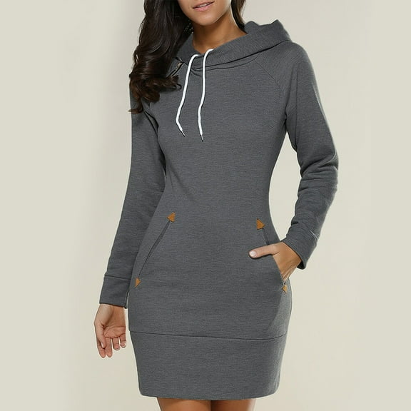 FELTECHELECTR 1Pack Long Sleeve Hooded Dress For Women In Dark Grey Color