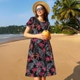 thumbnail image 4 of Goofa Colorful Hawaii Palms Pattern Women Summer Short Sleeve Midi Dress with Pockets Casual Aline Flowy Tshirt Dress Vocation Beach Sundress, 4 of 6