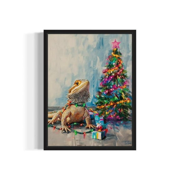 Bearded Dragon Christmas Poster Art Print, Animals Tangled In Christmas Lights Wall Art Decor, Holiday Season Xmas Posters- Wall Art Print, 8x12 UNFRAMED