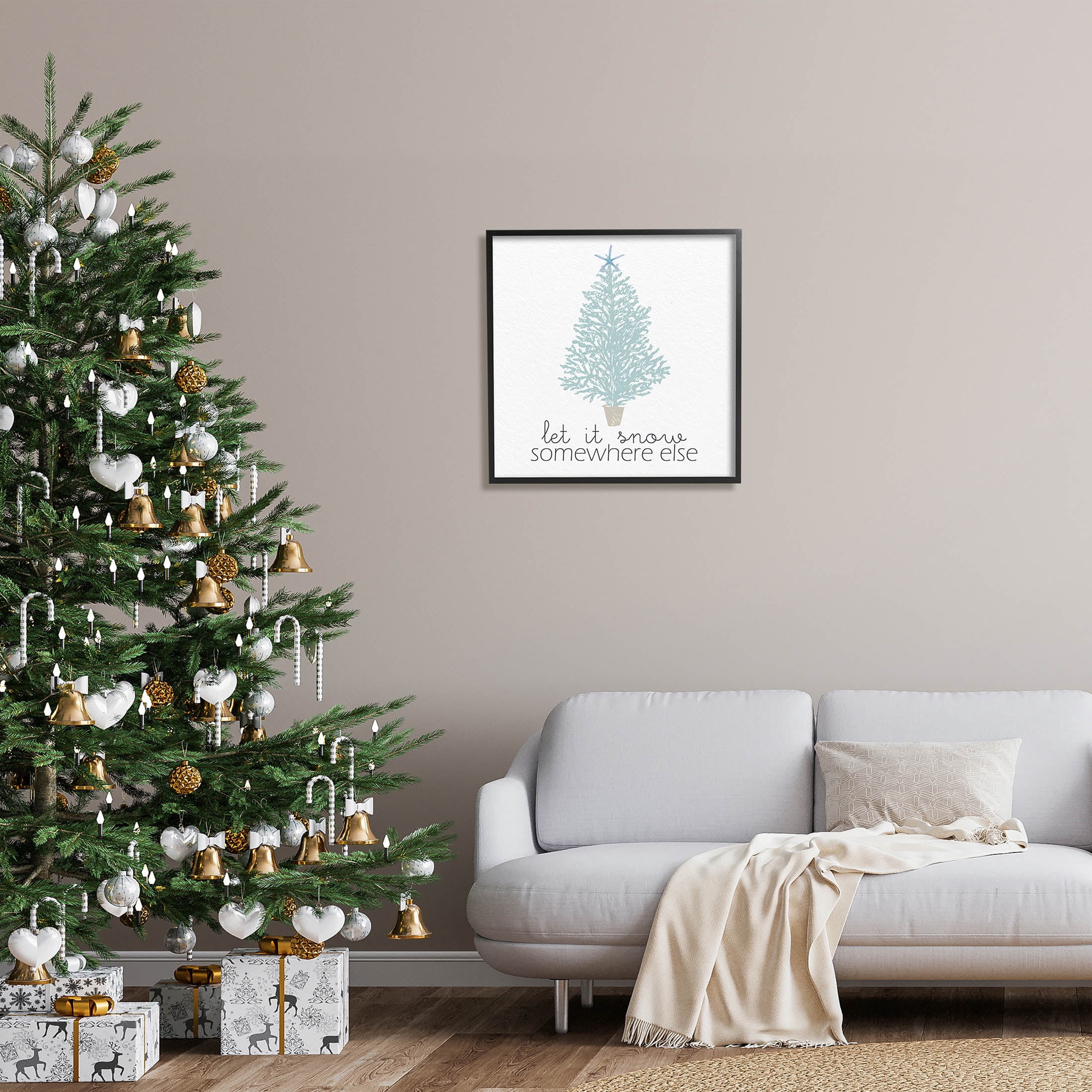 Stupell Industries Snow Somewhere Else Holiday Tree Graphic Art Black Framed Art Print Wall Art, Design by Kim Allen