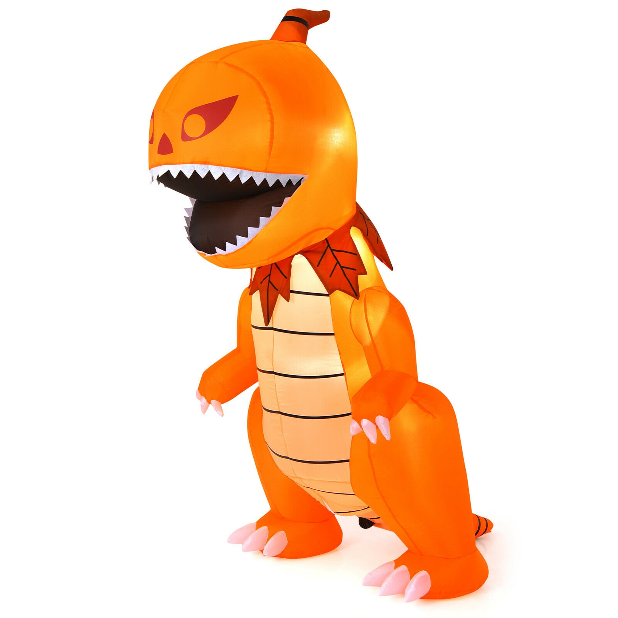 Gymax Pumpkin Dinosaur Halloween Yard Inflatable, with Built-in LED Lights 8'