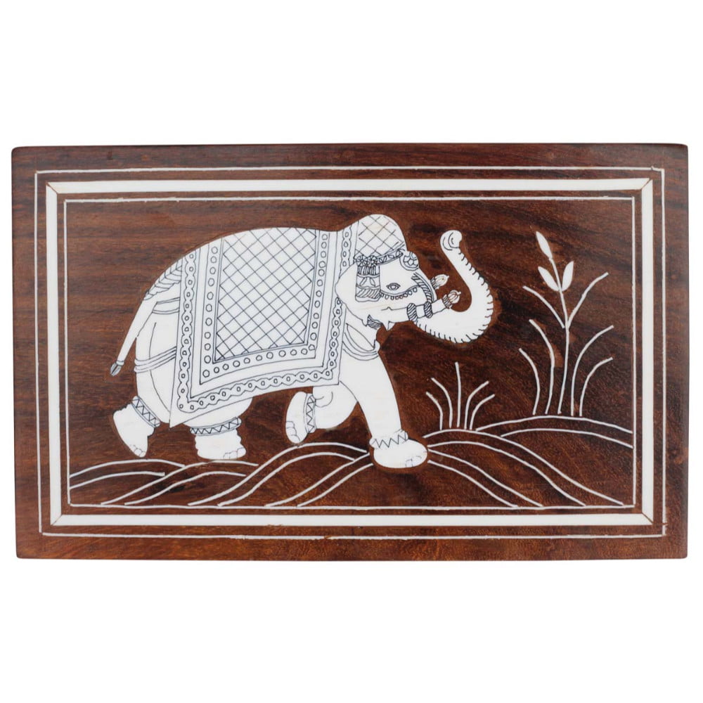 Indian Hand Carved Made Mango Wood Wooden Elephant Jewellery Box 5 x 5 x 3.5 In 
