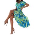 thumbnail image 2 of VISgogo Vestido de verano para mujer, manga corta, cuello en V, estampado a la moda, cierre de botón, vestido con cinturón VISgogo moda, 2 of 9