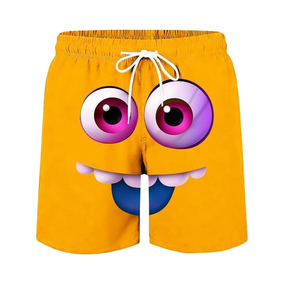 Lcziwo Mens Cartoon Print Shorts Summer Beach Holiday Swimwear Quick Dry Drawstring Loose Swim Trunks Orange,M