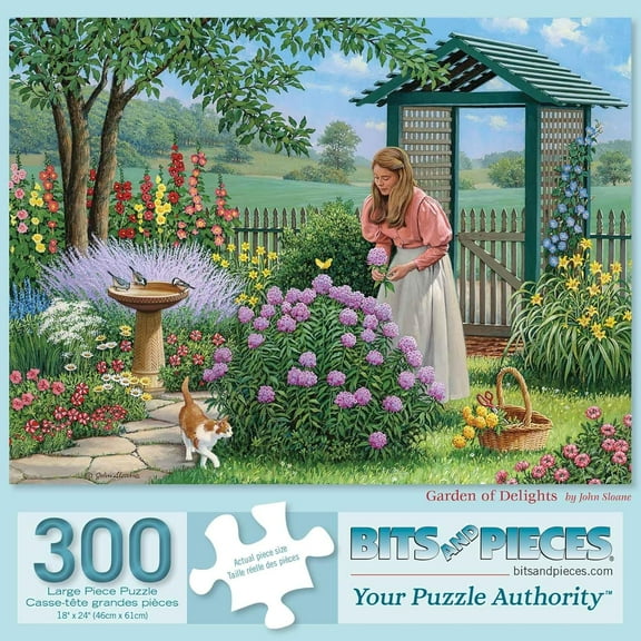 Bits and Pieces – Large 300 Piece Jigsaw Puzzle for Adults – Garden of Delights - Gardening Hydrangeas Jigsaw Puzzle, Completed Puzzle Size: 18" x 24"
