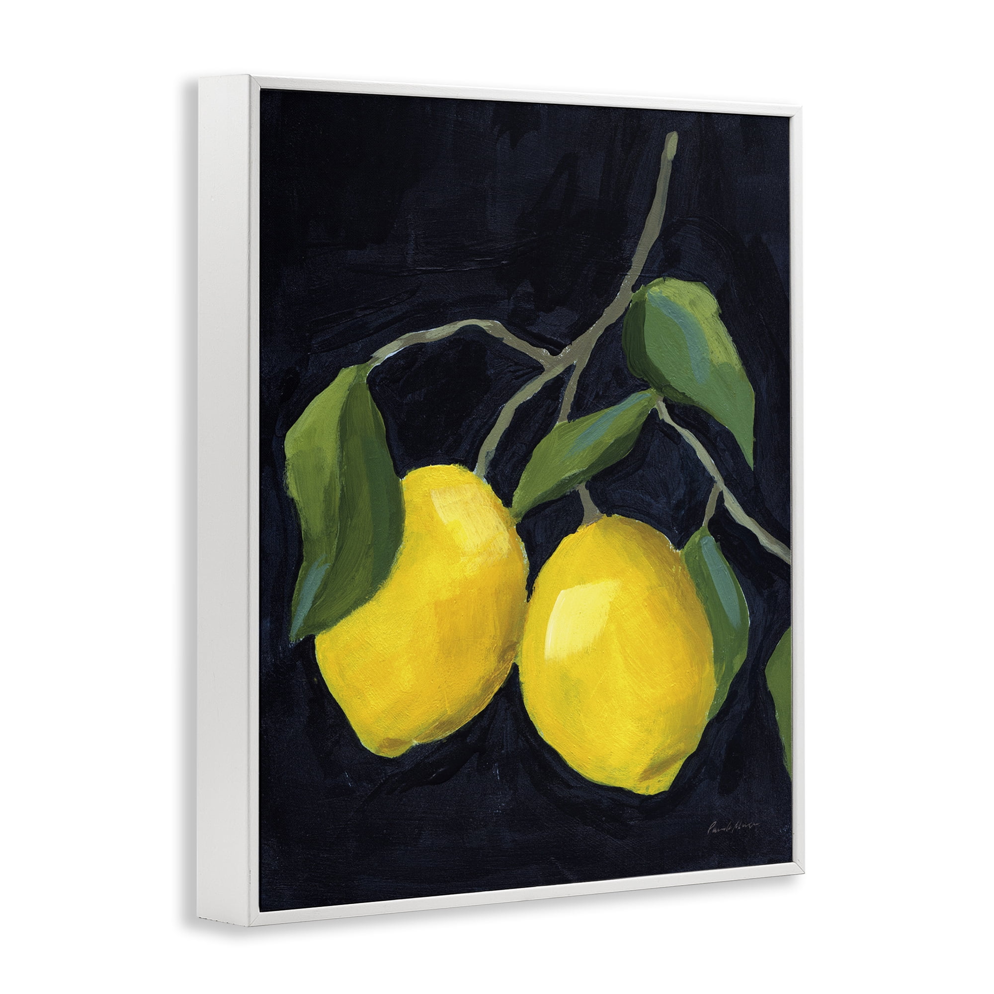 Stupell Industries Two Lemons on Black Food & Beverage Painting White Framed Art Print Wall Art, 16 x 20