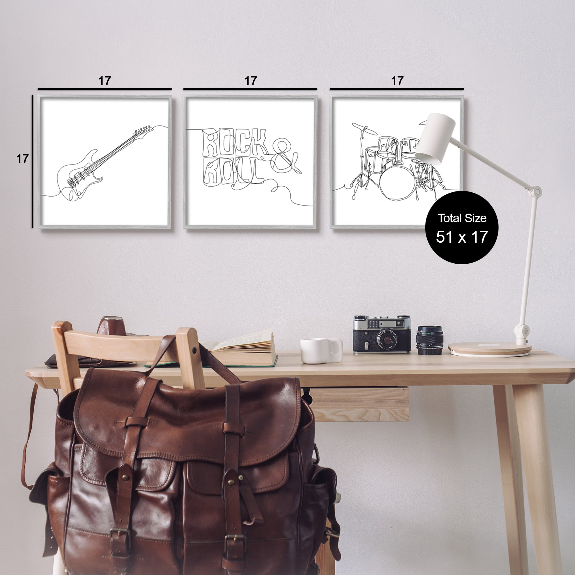 Stupell Rock & Roll Musical Instrument Doodles Beauty & Fashion Painting Gray Framed Art Print Wall Art, Set of 3