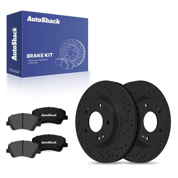 AutoShack Front Brake Rotors & Premium Pads for Kia, Forte 2017-2018, FWD L4 2.0L - E-Coated Drilled & Slotted - Black Finish - NightGuard - 11.02" (280 mm), 5-Lug