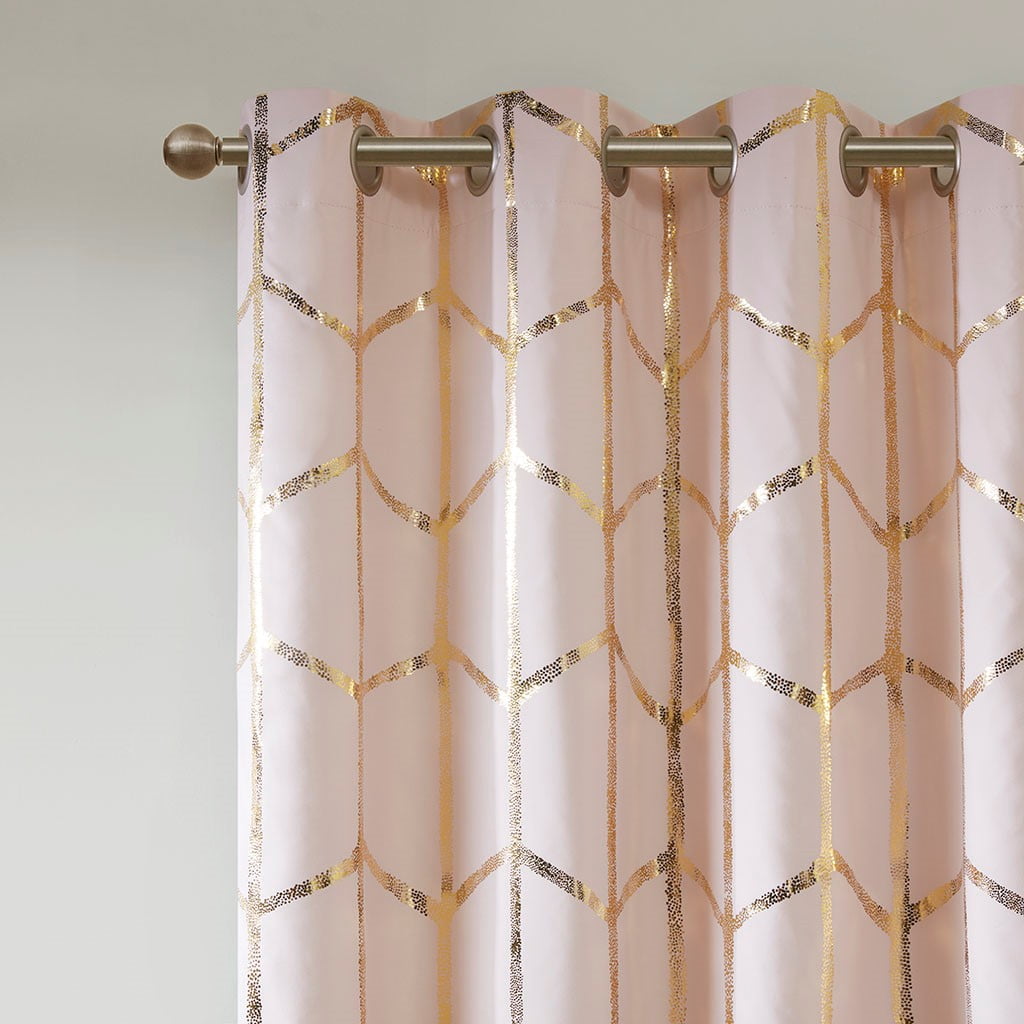 MAYEERTY 1 Pc Panel Total Blackout Metallic Print Grommet Top Curtain Panel