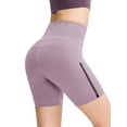 thumbnail image 5 of Xuanfei Women Solid Color Mesh Strap Insert Tummy Control High Waisted Yoga Shorts, 5 of 6