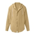 thumbnail image 4 of Wovilon Summer Casual Relaxed Fit Hooded Button Down Shirt for Men, Lightweight Textured Long Sleeve Top with Drawstring Hood, Versatile Vacation Outdoor Outfit, 4 of 8