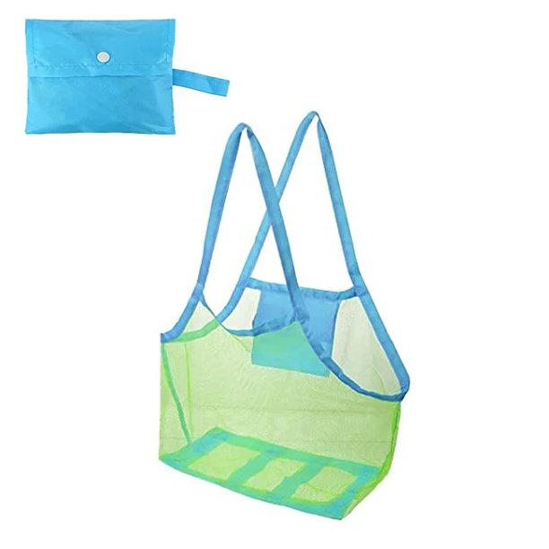 Bolsa de playa de malla grande Multicolor, bolso portátil con práctico orificio para colgar, almacenamiento plegable transpirable para juguetes, 1 ud.