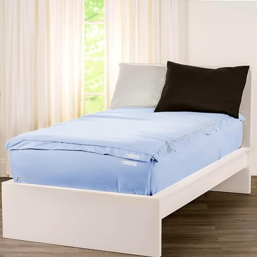 Twin Size Zipper Fitted Sheets - Includes 2 Zip-On Sheets & 1 Fitted Sheet Base - 8” Inch Deep Pockets - Extra Soft & Breathable Cotton 600 TC Fitted Sheet - Sky Blue$$Bedding