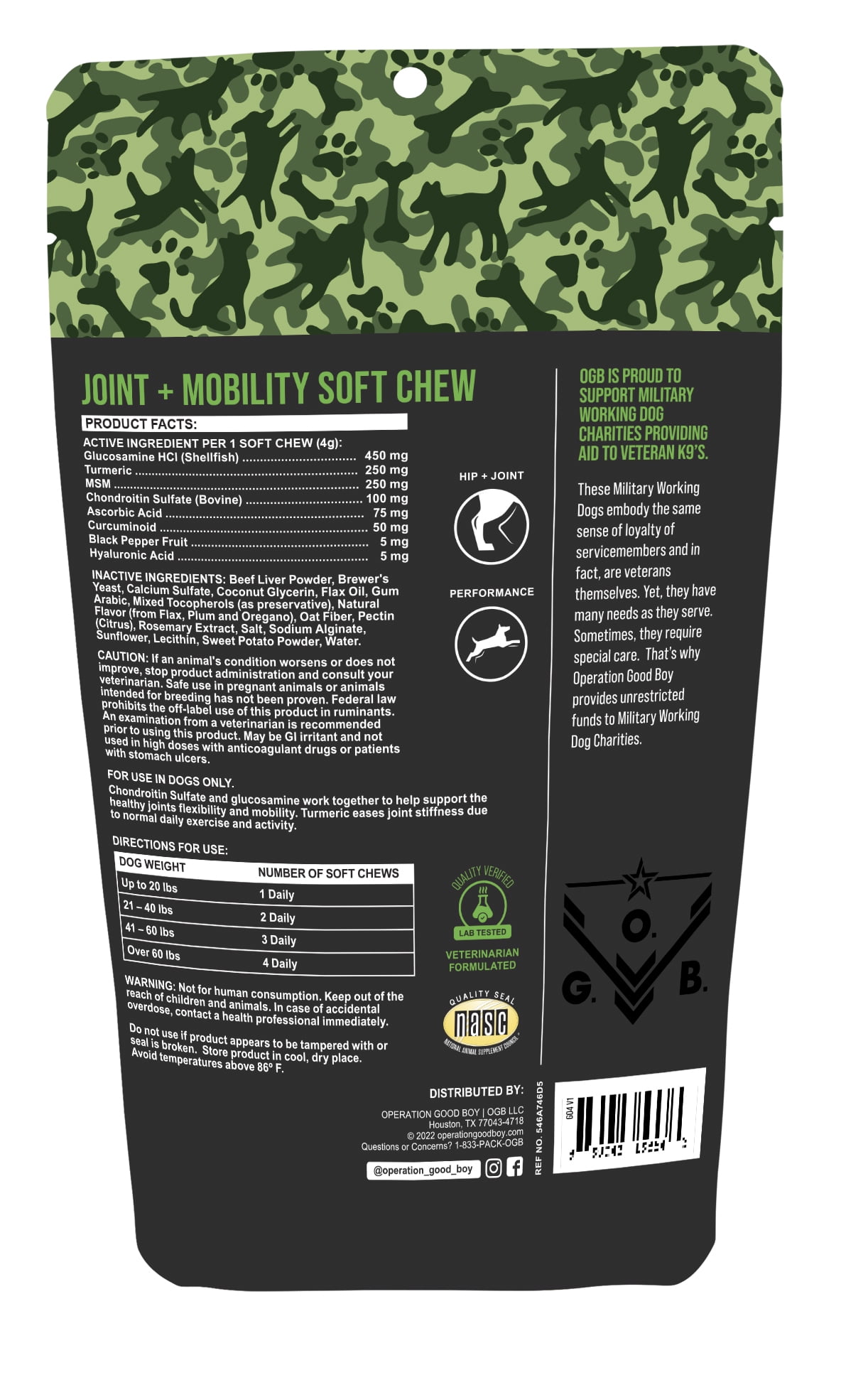 (6 pack) Operation Good Boy Hip & Joint Supplements for Dogs, with Glucosamine, Beef Liver Flavor Soft Chews, 60 Count